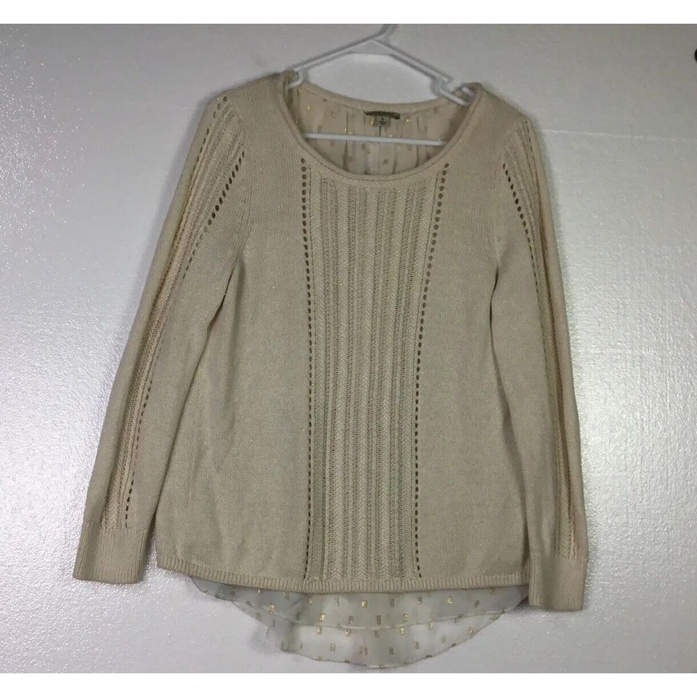 Lucky Brand Womens Blouse‎ Knit Top Size S Beige long sleeve